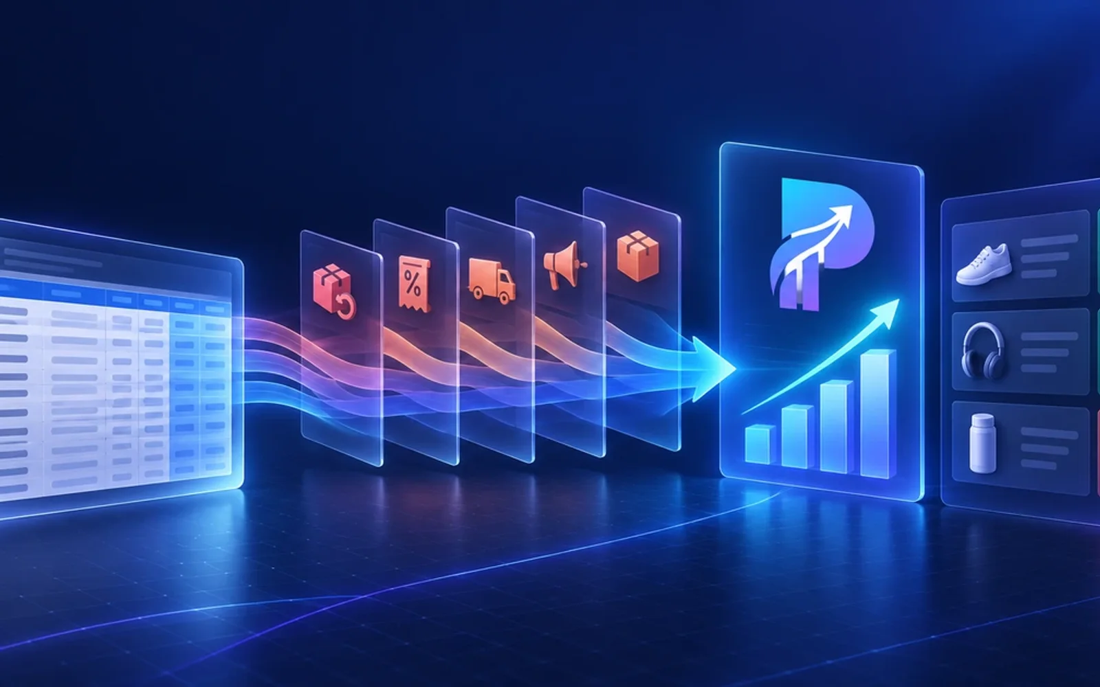 Marketplace report flowing through cost categories into real profit and SKU decisions