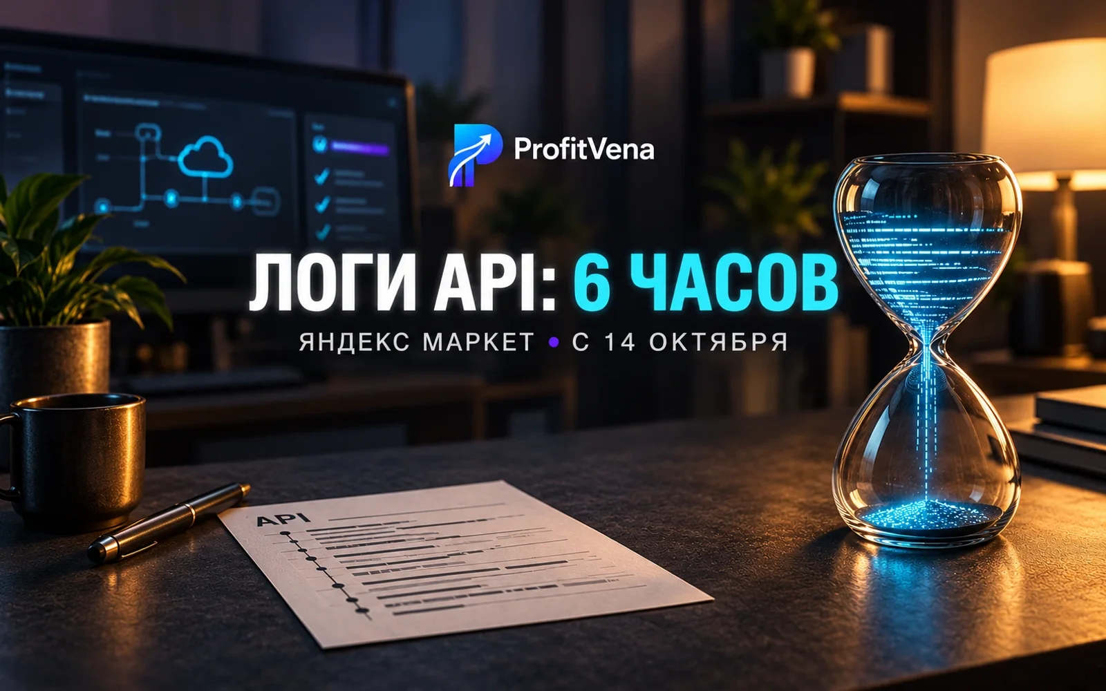 ProfitVena cover with an hourglass representing Yandex Market's six-hour API log window