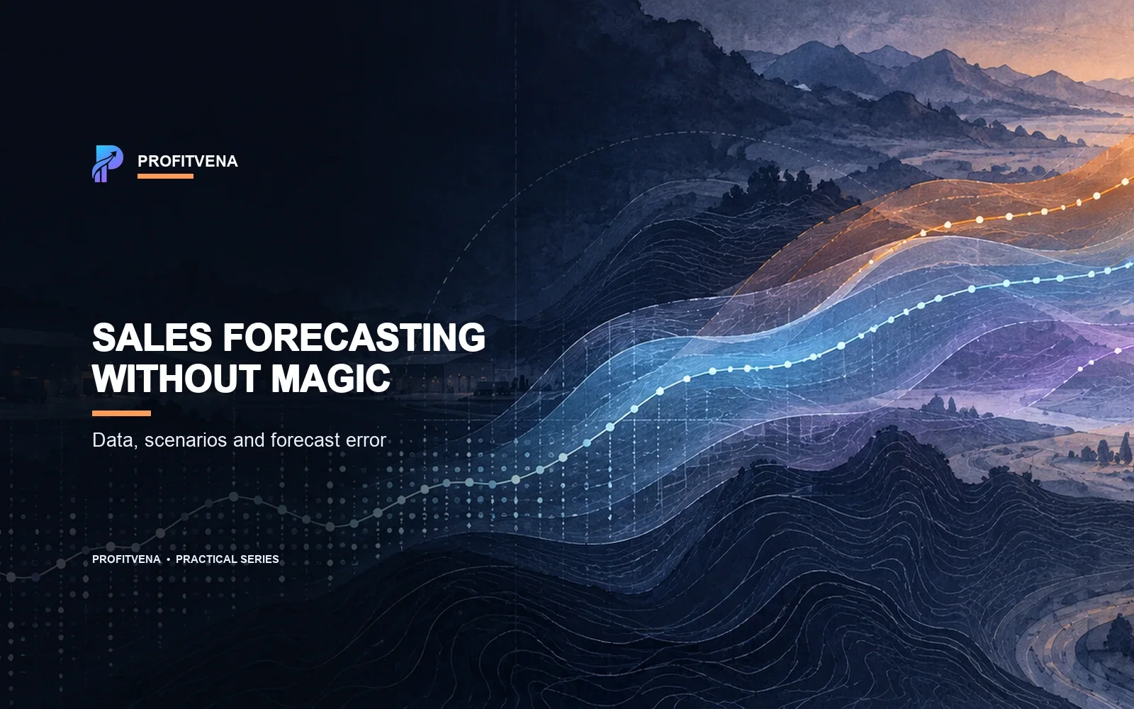 Sales history with stockout gaps branching into base, high and low forecast scenarios